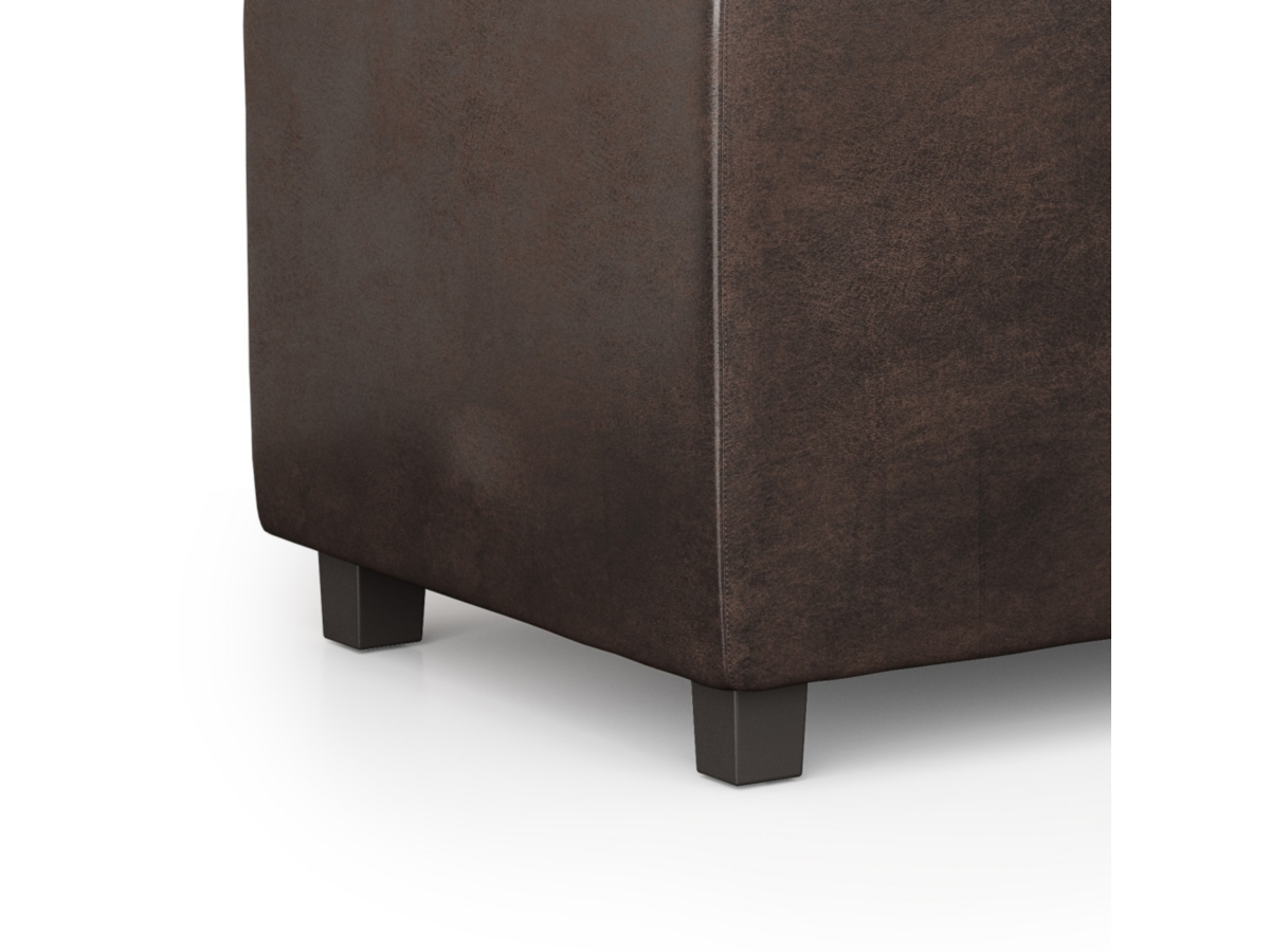 Avalon Brown Faux Air Leather Storage Ottoman, Distressed Brown, large