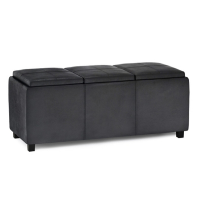 Avalon Black Faux Air Leather Storage Ottoman, Black, large