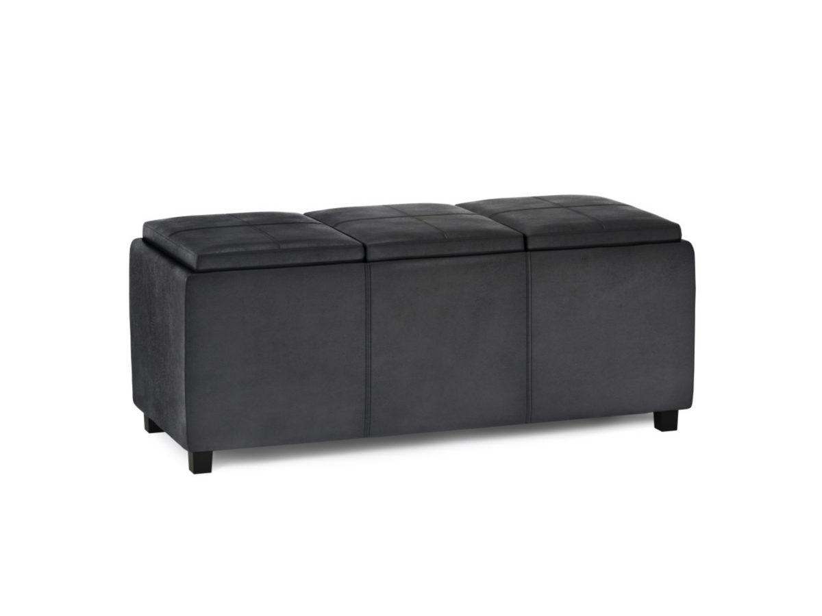 Avalon Black Faux Air Leather Storage Ottoman, Black, large