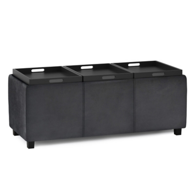 Avalon Black Faux Air Leather Storage Ottoman, Black, large