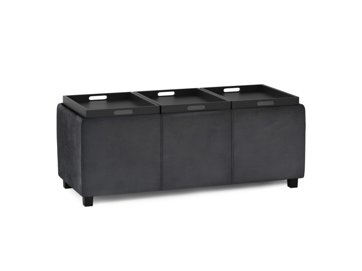 Avalon Black Faux Air Leather Storage Ottoman, Black, large