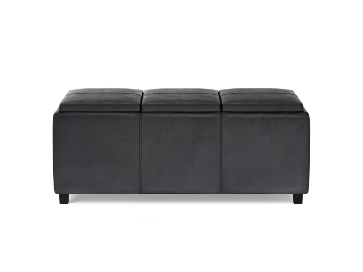 Avalon Black Faux Air Leather Storage Ottoman, Black, large