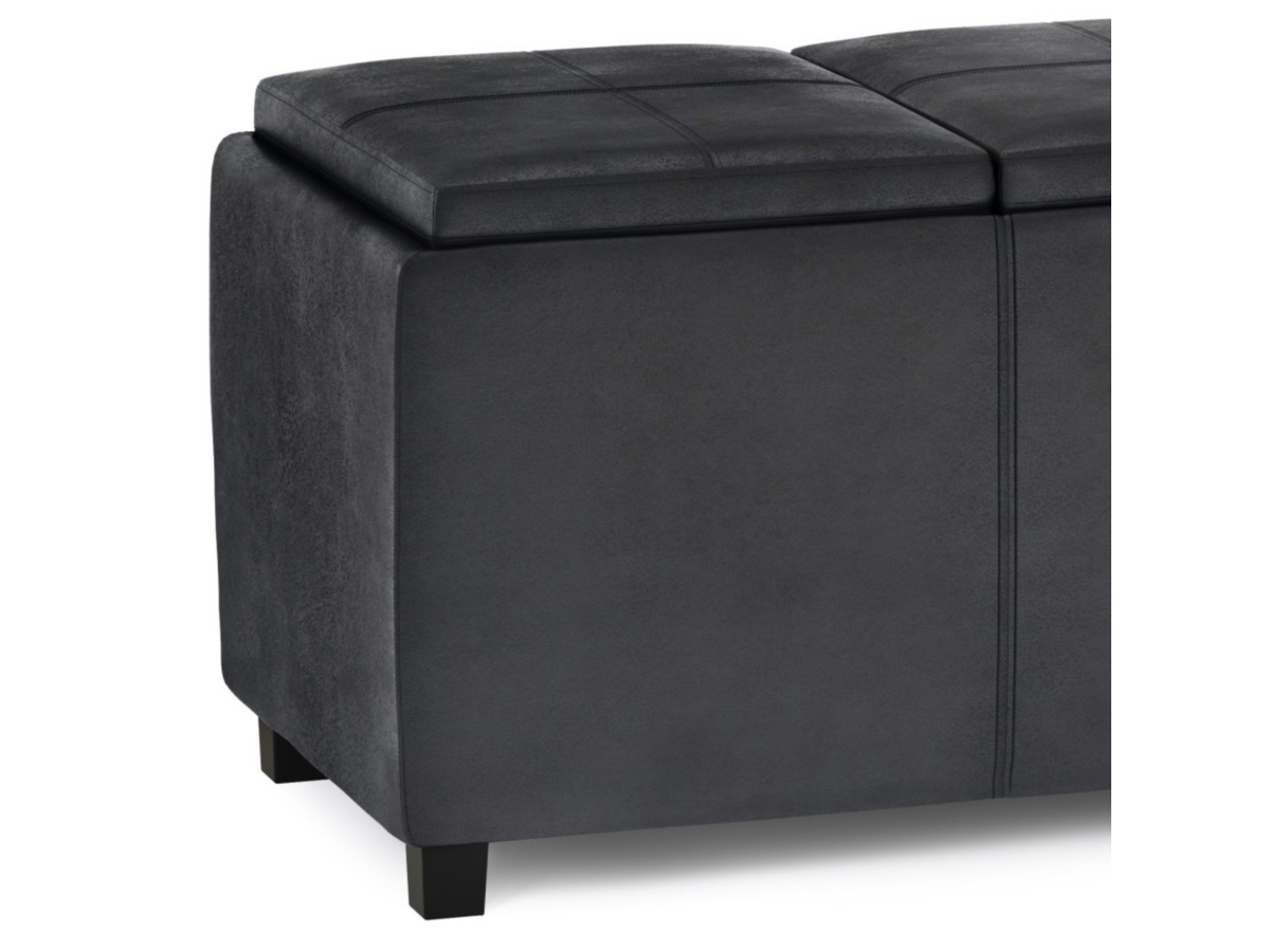 Avalon Black Faux Air Leather Storage Ottoman, Black, large