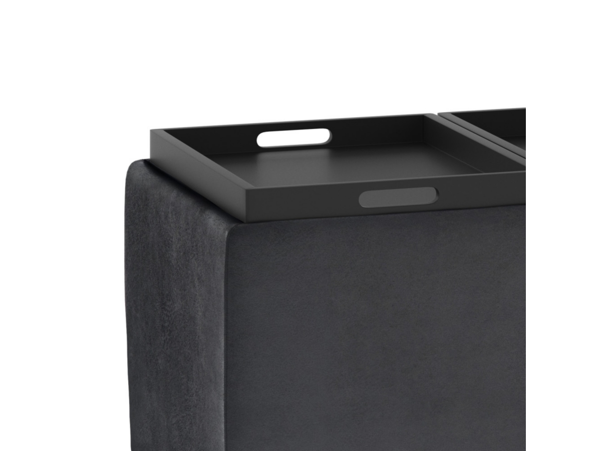 Avalon Black Faux Air Leather Storage Ottoman, Black, large