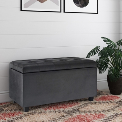 Cosmopolitan Rectangle Storage Ottoman Leather, Black