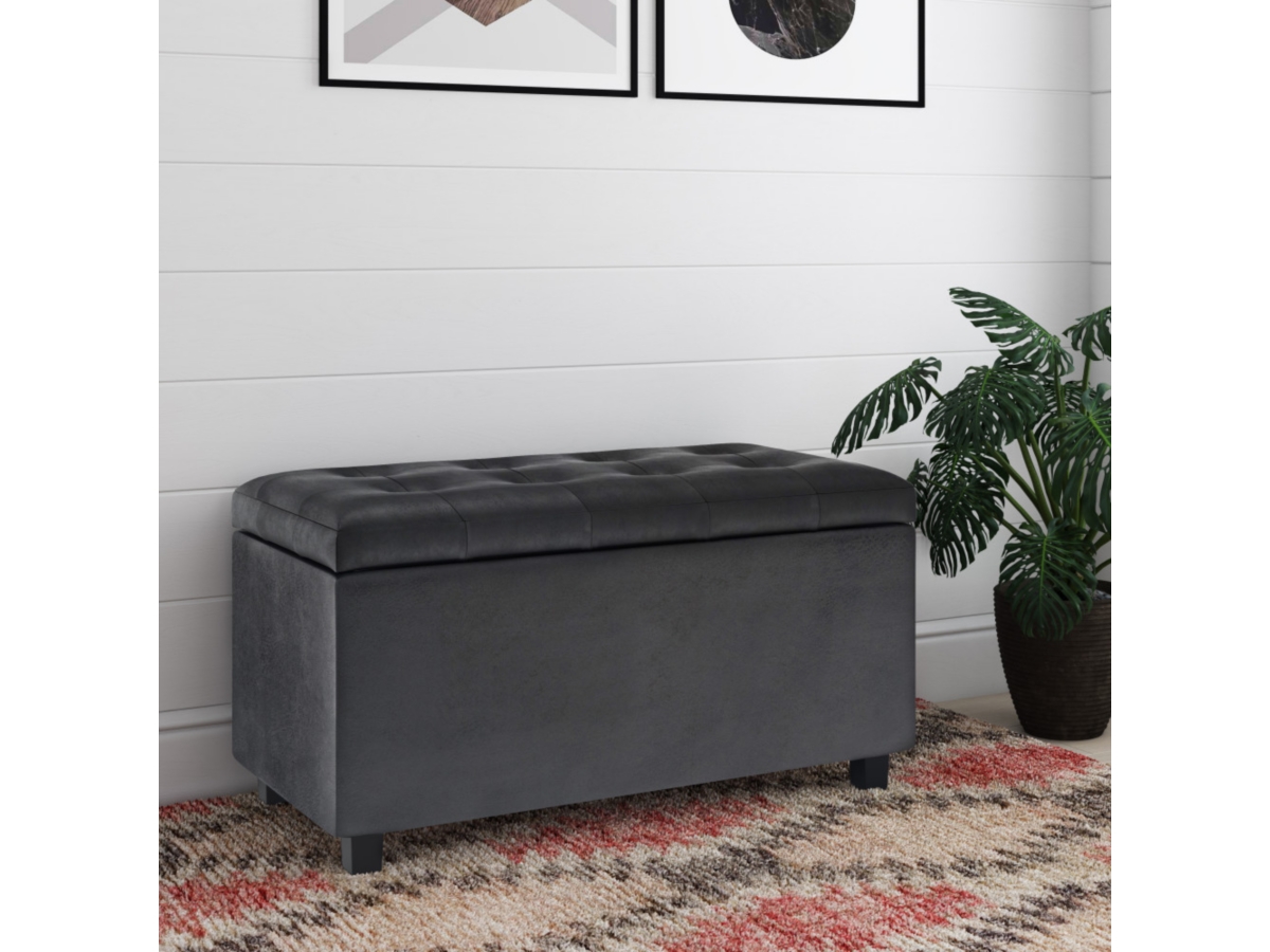Cosmopolitan Black Faux Air Leather Storage Ottoman, Black, large