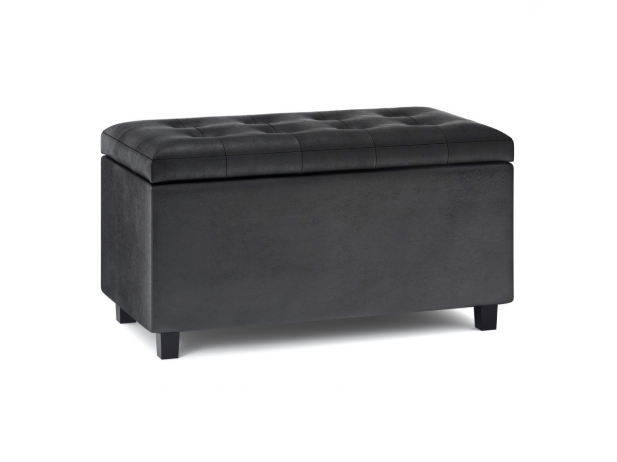 Cosmopolitan Black Faux Air Leather Storage Ottoman, Black, large