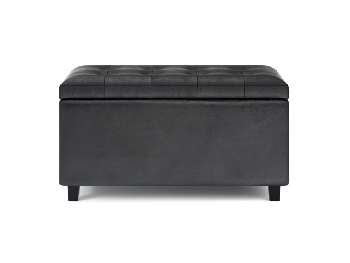 Cosmopolitan Black Faux Air Leather Storage Ottoman, Black, large