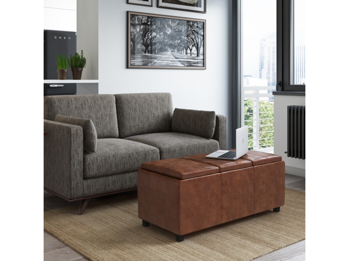 Avalon Brown Faux Air Leather Storage Ottoman, Brown, large