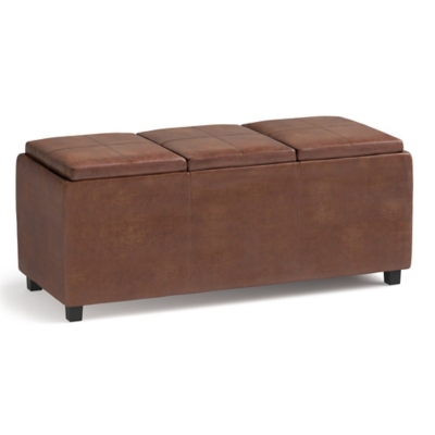 Avalon Brown Faux Air Leather Storage Ottoman, Brown, large
