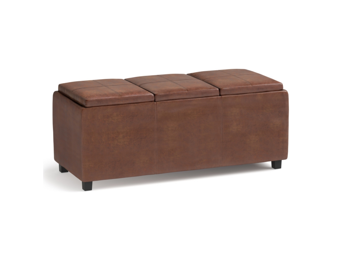 Avalon Brown Faux Air Leather Storage Ottoman, Brown, large