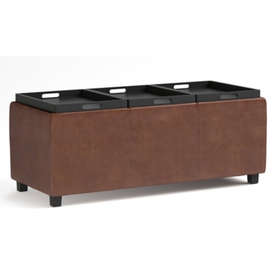 Avalon Brown Faux Air Leather Storage Ottoman, Brown, large