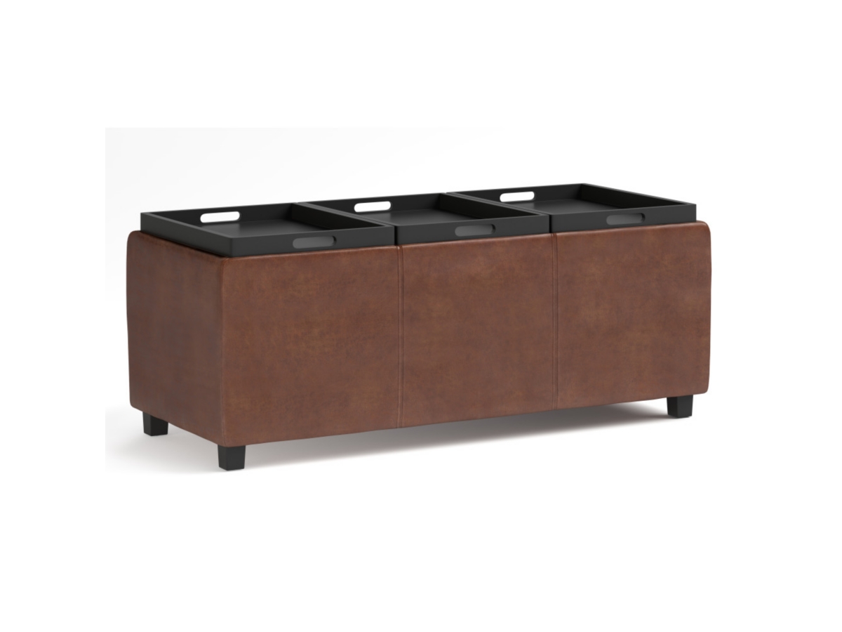 Avalon Brown Faux Air Leather Storage Ottoman, Brown, large