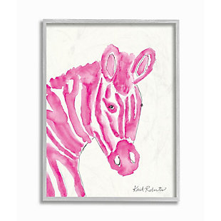 Kids Zebra Pink Watercolor Gray Rustic Framed Giclee Texturized Art By Kait Roberts, 11 X 14, , large