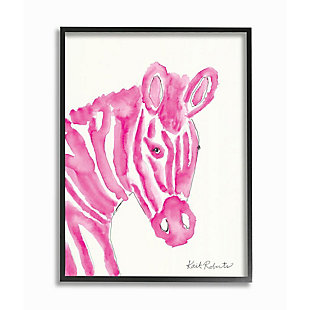Kids Zebra Pink Watercolor Black Framed Giclee Texturized Art By Kait Roberts, 16 X 20, , large