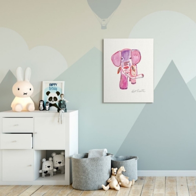 Kids Pink And Red Elephant Watercolor Stretched Canvas Wall Art By Kait Roberts, 30 X 40, , large