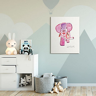 Kids Pink And Red Elephant Watercolor Stretched Canvas Wall Art By Kait Roberts, 36 X 48, , rollover
