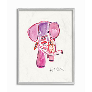 Kids Pink And Red Elephant Watercolor Gray Rustic Framed Giclee Texturized Art By Kait Roberts, 11 X 14, , large