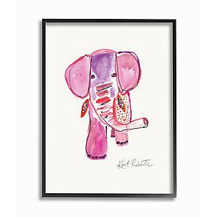 Kids Pink And Red Elephant Watercolor Black Framed Giclee Texturized Art By Kait Roberts, 16 X 20, , large