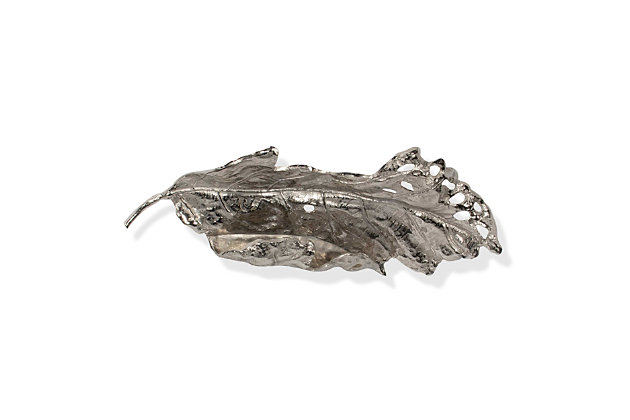 This decorative silver leaf adds a touch of whimsy to coffee tables, bookshelves, and entryways. With curled edges and textured veins, this piece of home decor earns a closer look from everyone. Each sold separatelyCast Aluminum | Available in 2 sizes | Each sold separately