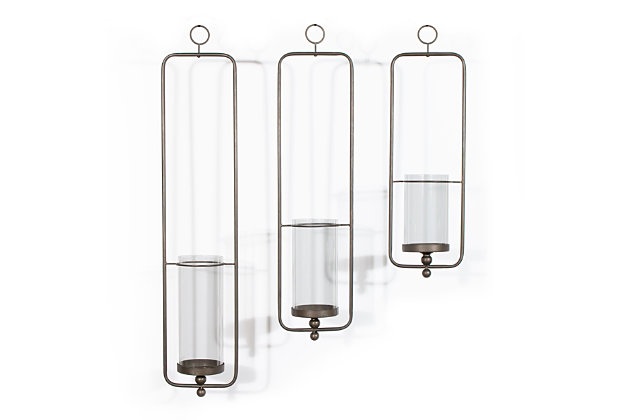 Create your own unique display with these hanging decorative accessories. Mix the different sizes to design a chandelier style display or add a hook to hang them on the wall, the possibilities are only limited by your imagination. Each sold separatelyMetal frame with glass shade | Available in 3 sizes | Each sold separately