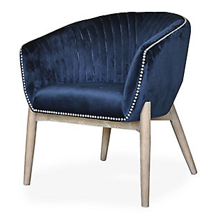 Add style and luxury to your space with this elegant plush velvet chair. Silver nailhead trim and vertical channeling add the perfect finishing details. Constructed with solid wood tapered legs for a modern look and sturdy design.Velvet | Wood Legs | Available in 3 colors | Nail head trim