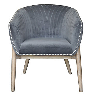 Add style and luxury to your space with this elegant plush velvet chair. Silver nailhead trim and vertical channeling add the perfect finishing details. Constructed with solid wood tapered legs for a modern look and sturdy designVelvet | Wood Legs | Available in 3 colors | Nail head trim