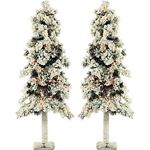 Fraser Hill 4-Ft. Snowy Alpine Trees with Clear Lights (Set of 2), , large