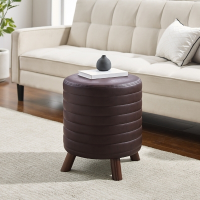 A600016038 Linon Roone Round Stool, Dark Walnut sku A600016038