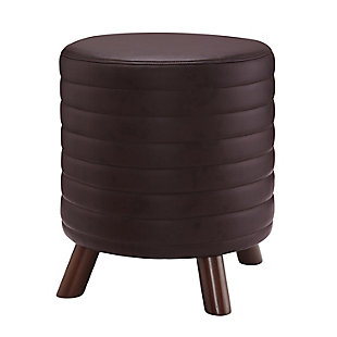 Roone Brown Round Faux Leather Stool, Brown, large