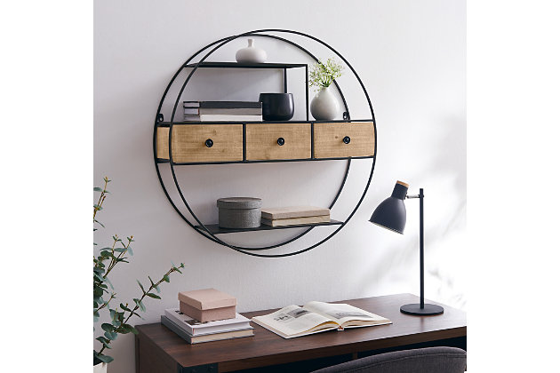 Linon Nola Round Wall Shelf With, Round Wall Art With Shelves