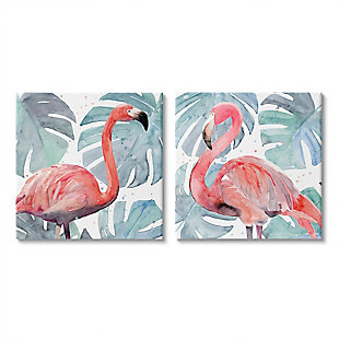 Tropical Flamingos 2-piece Canvas Wall Art 24x24, Blue/Pink, large
