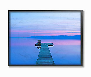 Lake Dock Landscape Photograph 16x20 Black Frame Wall Art, Blue, large