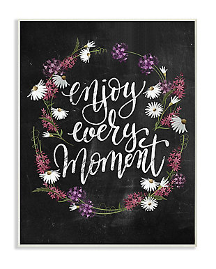 Enjoy Every Moment Flower Wreath 10x15 Wall Plaque, Black, large