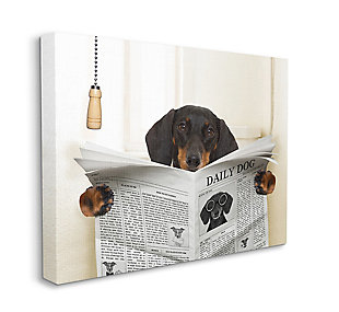 Dog On Toilet Newspaper 36x48 Canvas Wall Art, Beige, large