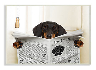 Dog On Toilet Newspaper 10x15 Wall Plaque, Beige, large