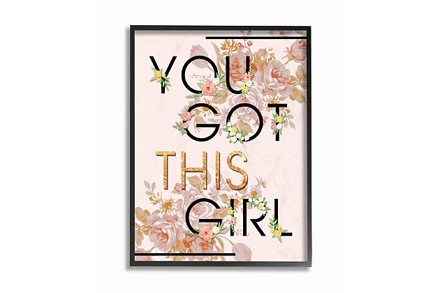 Just a reminder. Some words of encouragement. You got this girl! First came wood, then came canvas, and now we introduce our 'Framed Giclee Textured Wall Art.' 100% Made in USA as always, we start with a giclee lithograph mounted on wood, and finish it with a texturized brush stroke finish. We didn't stop there though as we fit it within a 1.5 inch thick ebony wood grain frame to add depth and dimension. Ready to hang.Ready to hang | Proudly made in usa | Design by ziwei li