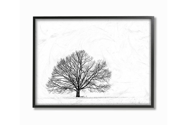 Black and white minimalist photography that looks like a line drawing. There is stillness in the depiction of this lone tree. First came wood, then came canvas, and now we introduce our 'Framed Giclee Textured Wall Art.' 100% Made in USA as always, we start with a giclee lithograph mounted on wood, and finish it with a texturized brush stroke finish. We didn't stop there though as we fit it within a 1.5 inch thick ebony wood grain frame to add depth and dimension. Ready to hang.Ready to hang | Proudly made in usa | Design by matthias conrad