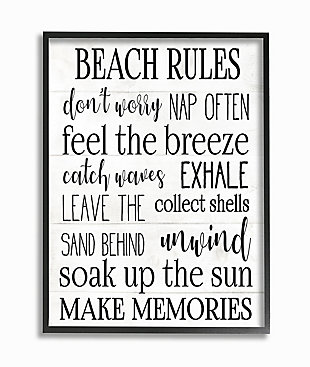 Beach House Rules Relaxing Activities 24x30 Black Frame Wall Art, White, large