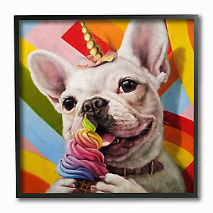 Rainbow French Bulldog Unicorn Ice Cream 12x12 Black Frame Wall Art, , large