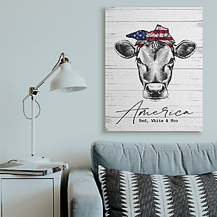 Americana Cow Red White And Moo 36x48 Canvas Wall Art, White/Gray, rollover