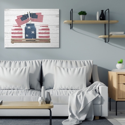 Rustic Patriotic Jars American Pride Flag 36x48 Canvas Wall Art, White, rollover