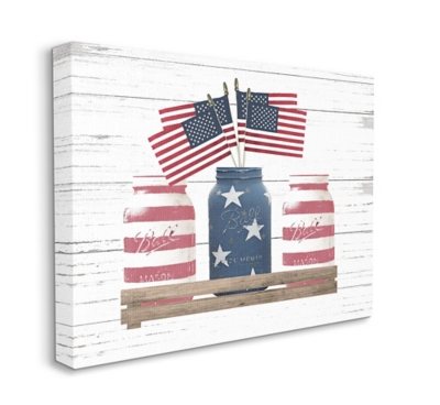 Rustic Patriotic Jars American Pride Flag 36x48 Canvas Wall Art, White, large