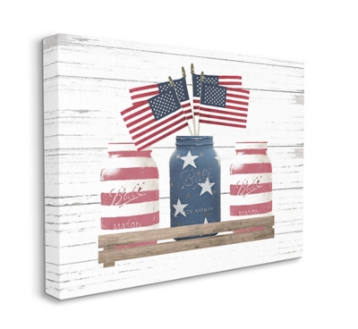 Rustic Patriotic Jars American Pride Flag 36x48 Canvas Wall Art, White, large