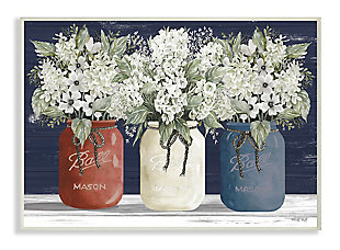 Americana Floral Bouquets Rustic Flowers 10x15 Wall Plaque, Blue, large