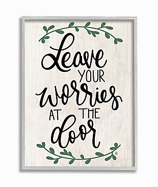 Leave Your Worries At The Door Quote 11x14 Gray Frame Wall Art, White, large