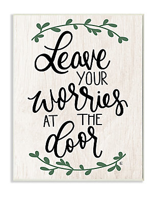 Leave Your Worries At The Door Quote 13x19 Wall Plaque, White, large