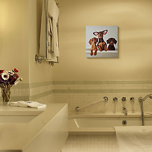 Dachshunds In The Tub Pet Dog Bathroom 17x17 Canvas Wall Art, Brown, rollover