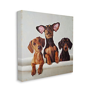 Dachshunds In The Tub Pet Dog Bathroom 17x17 Canvas Wall Art, Brown, large
