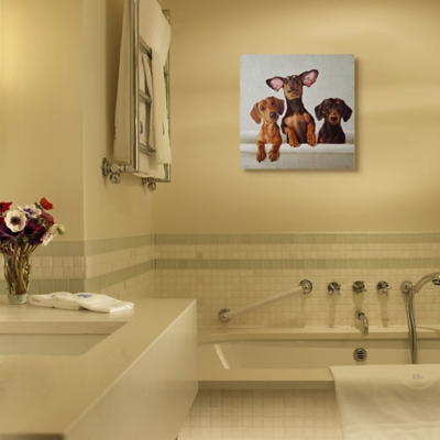 Dachshunds In The Tub Pet Dog Bathroom 24x24 Canvas Wall Art, Brown, large